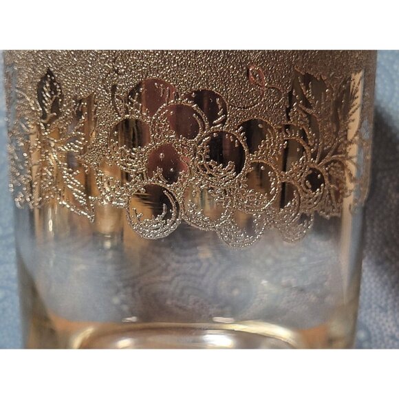 MCM Silver Fade Ombre Old Fashioned Glasses Set of 5 Textured Grapes & Leaves - Picture 12 of 12